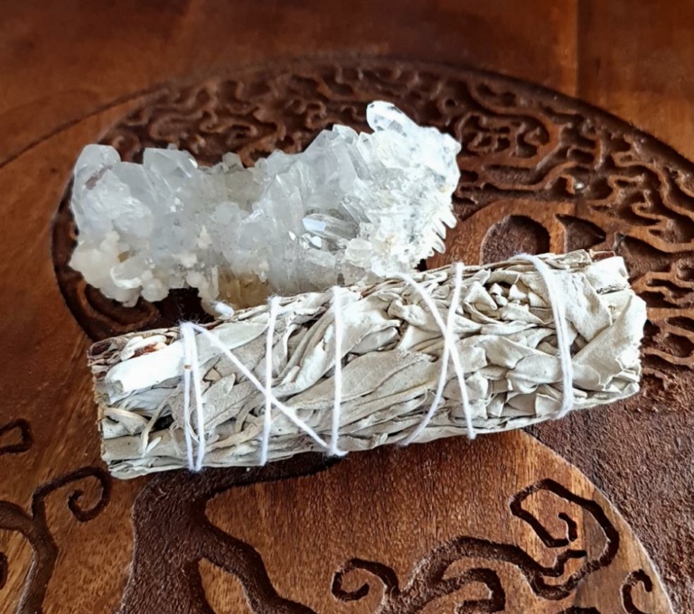 Smudge stick and crystal