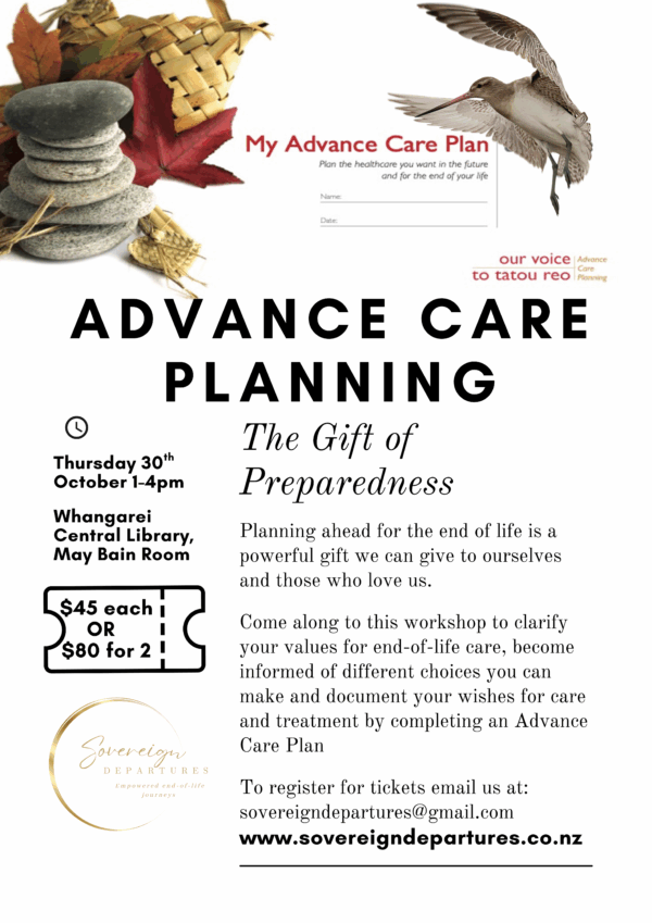 Advance Care Planning Workshop - Whangārei <div style="font-size:0.8em;">30 October 2025, 1:00 pm, Whangarei Central Library Rust Avenue, Whangārei, New Zealand</div>