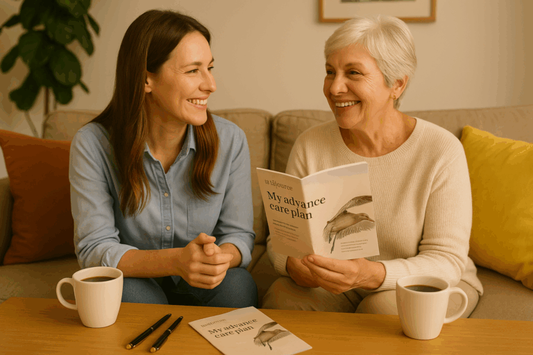Image of 2 women looking through a brochure