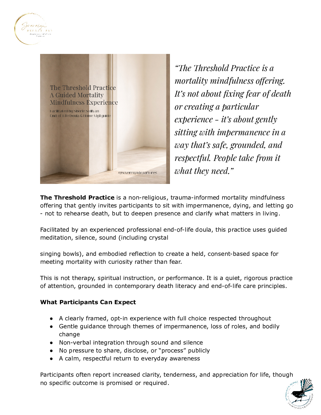 The Threshold Practice: A Mortality Mindfulness Experience <div style="font-size:0.8em;">21 February 2026, 1:00 pm, Heart Place Hospital Devich Road, Mangawhai, New Zealand</div> - Image 2