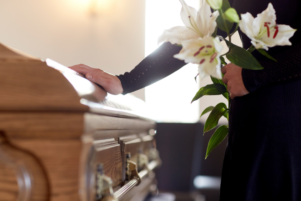 Casket and flowers