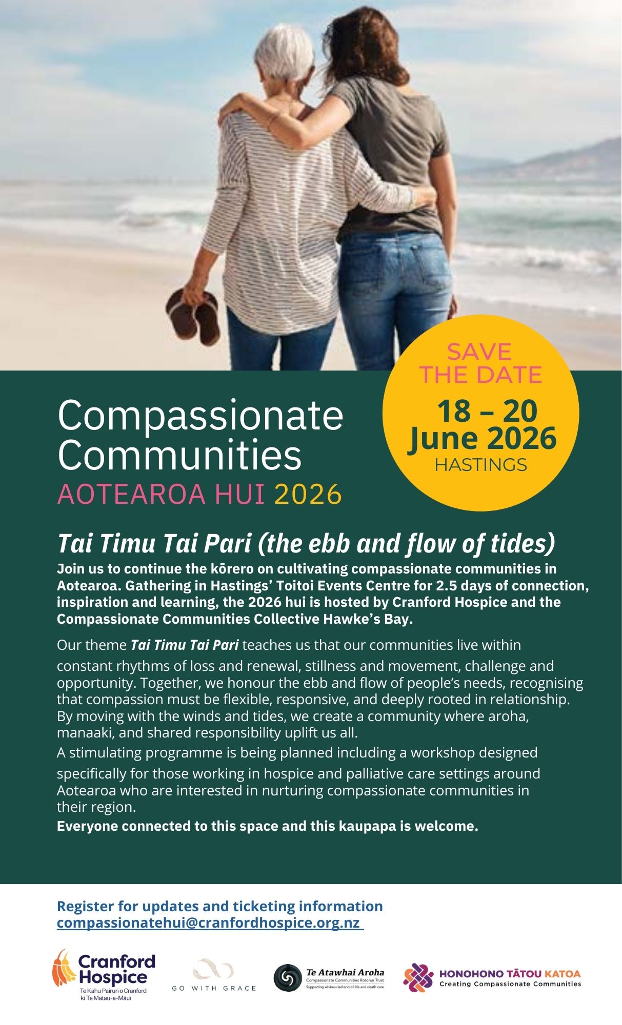 Compassionate Communities Aotearoa Hui 2026 <div style="font-size:0.8em;">18 June 2026, 9:00 am, Toitoi: Hawke's Bay Arts & Events Centre Hastings Street South, Eastbourne Corner, Hastings, New Zealand</div>