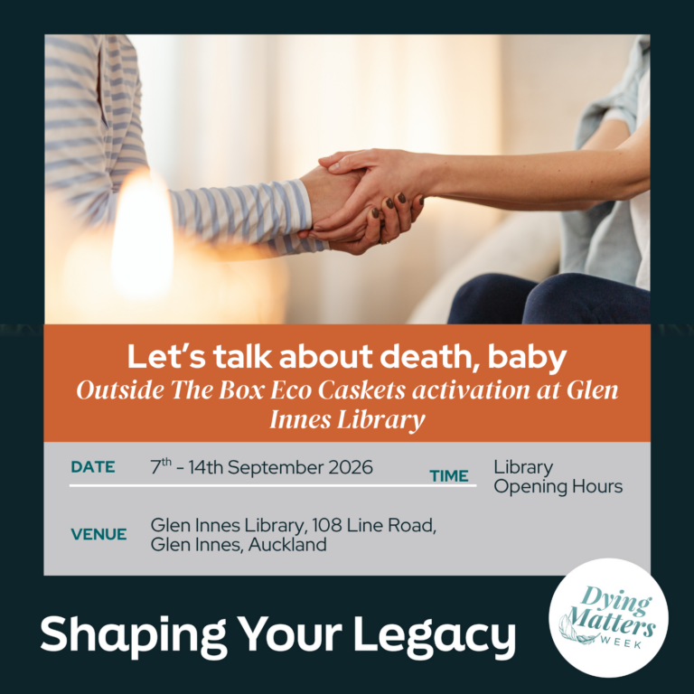 Event tile for Dying Matters Week, Auckland - Let's talk about Death, Baby